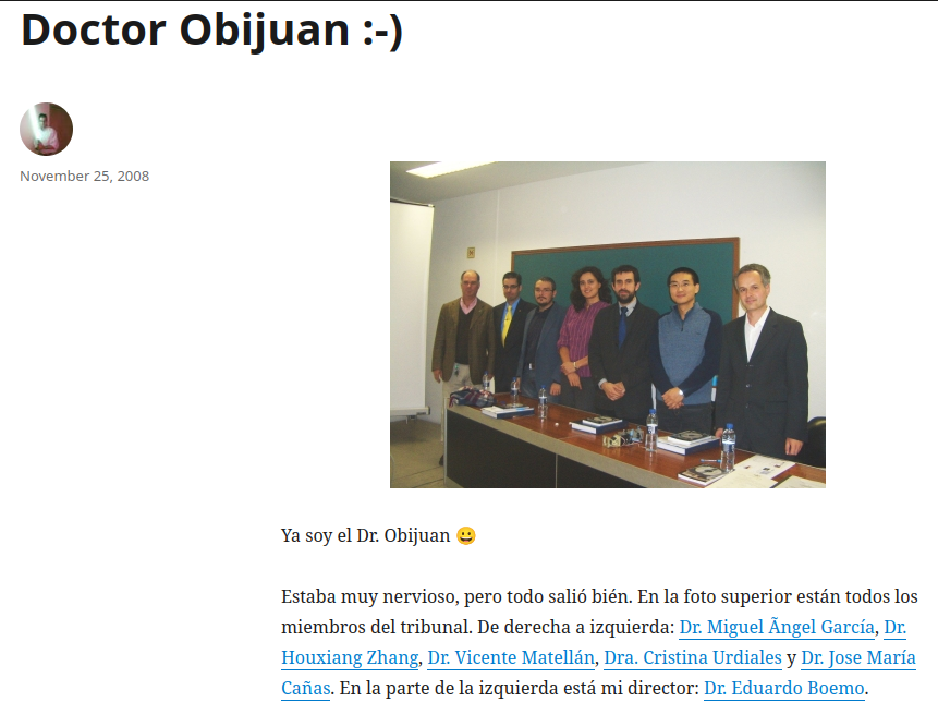 Pantallazo del post de la lectura de mi tesis doctoral