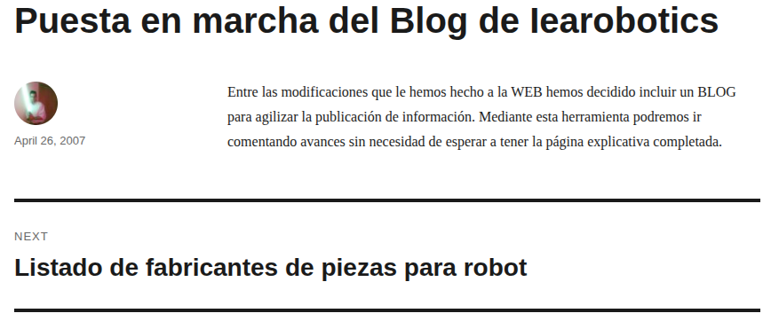 Pantallazo del primer post del Blog: Abril del 2007