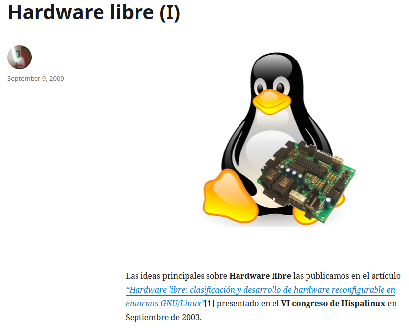 Pantallazo del post sobre hardware libre