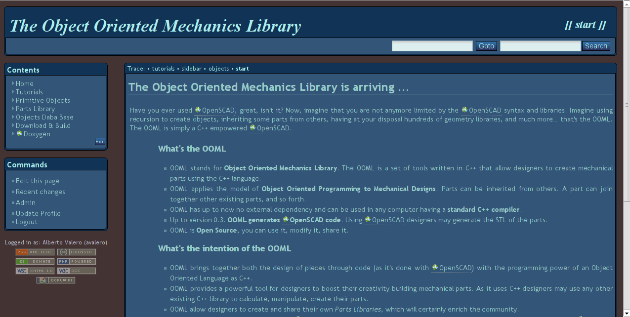 Objecto Oriented Mechanics Library Webpage Screenshot